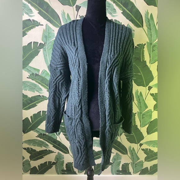 Olive + Oak Chunky Knit Forest Green Cardigan Sweater L - Picture 1 of 5
